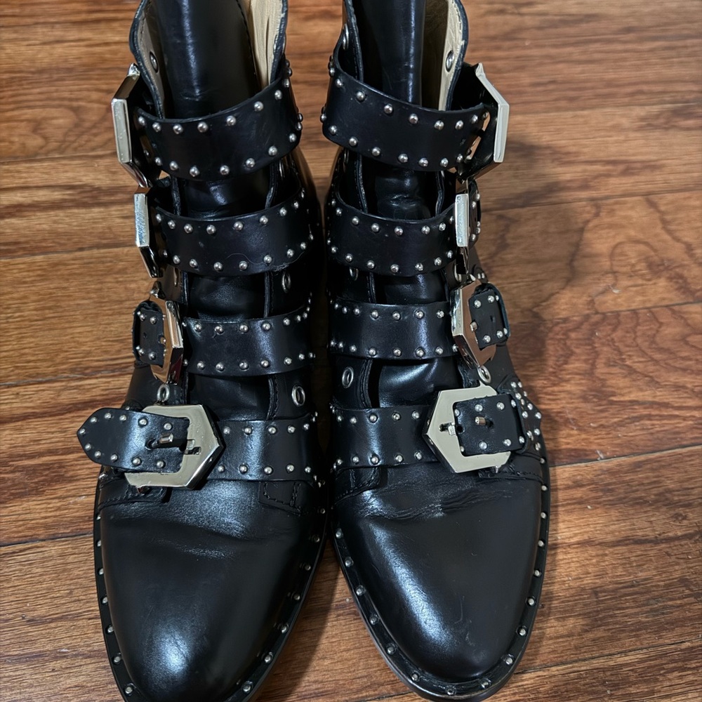 Studded Black Leather Buckle Ankle Boots Moto‎ Western Rock Chic EU37